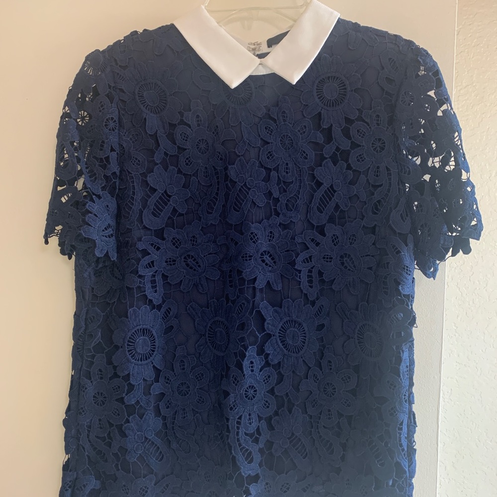 Lace blue Peter Pan collar top